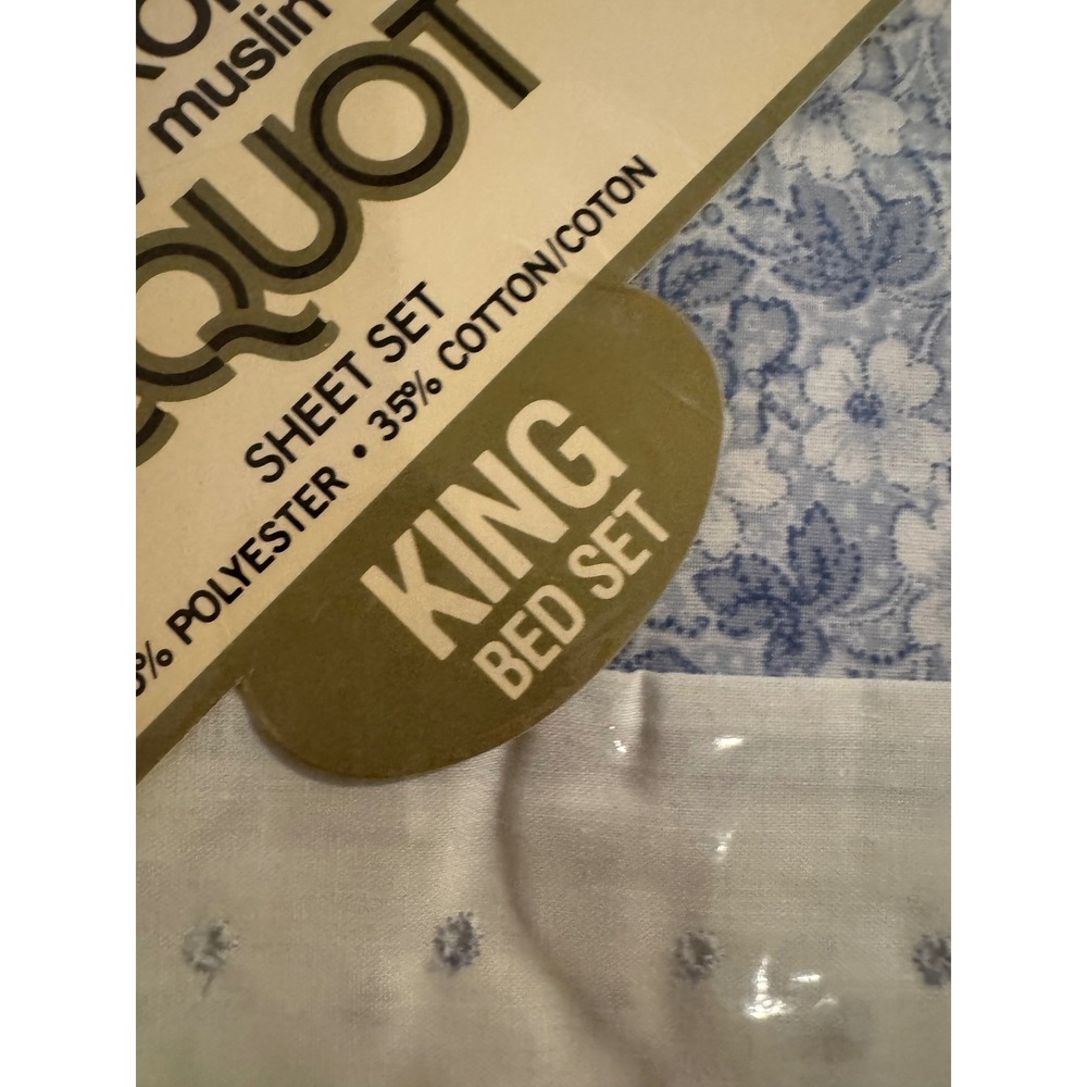 Vintage Pequot Morning Breeze King Sheet Set Blue Floral Luxury Muslin No Iron